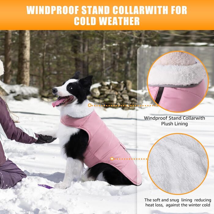 iBuddy Зимовий теплий куртка для собак з флісовою жилеткою, водонепроникний, вітронепроникний, світловідбиваючий, регульований, для великих собак, дівчаток та хлопчиків, рожевий, XX-Large