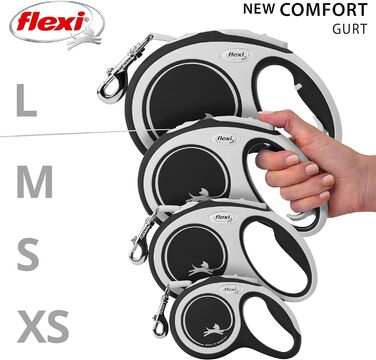 Рулетка для собак Flexi New Comfort, трос 8 м, до 50 кг, чорна, розмір L