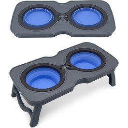 Складані годівниці для собак, 2-в-1 піднятий набір для їжі для домашніх тварин зі стійкою, портативні дорожні миски для собак та котів (Рожевий) (Блакитний)