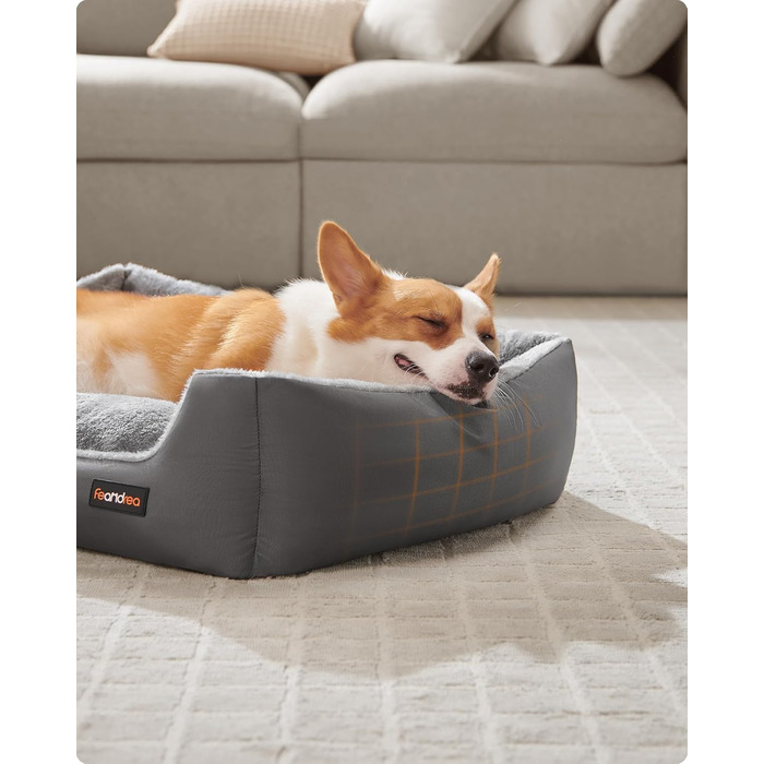 Ліжко для собак Feandrea, корзина для собак з двостороннім матрацом, сірий + сіро-блакитний, 85 x 65 x 21 см, PGW004G02