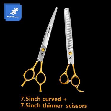 Набір професійних ножиць для грумінгу домашніх тварин (19,1 см), прямі та зігнуті ножиці для вирівнювання, сталь VG10