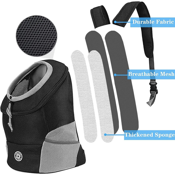 Рюкзак-переноска для собак та котів EATAN - дихаючий, водонепроникний, регульований (M, чорний), VFFG4656