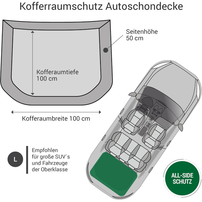 Захист для багажника Doctor Bark з підкладкою та захистом краю вантажного отвору, захист з усіх боків, миючий та гігієнічний - з бавовняної сумішевої тканини (Розмір L - 100x100 см/Чорний)