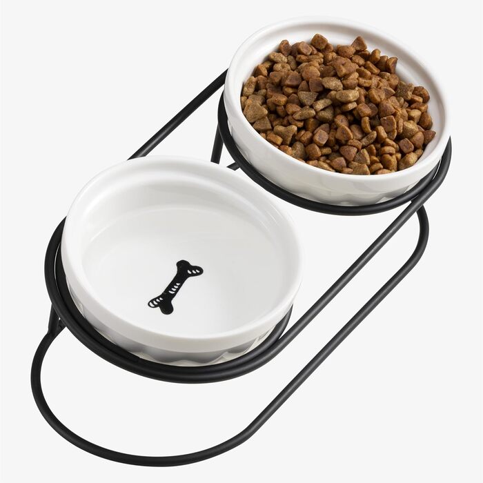 Керамічна миска для кота Navaris з чорним металевим підставкою - піднята миска для котів - об'єм 150 мл - підходить для мікрохвильової печі та мийки - миска для котів - миска для корму для котів