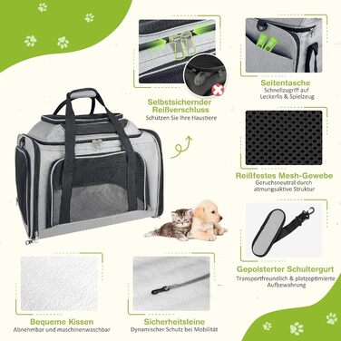 TOFFCAEA Транспортна сумка для кота/собаки, переноска для собак, складана переноска для котів, портативна, 6 кг, для середніх собак та котів (Сірий, 43 x 28 x 28 см)