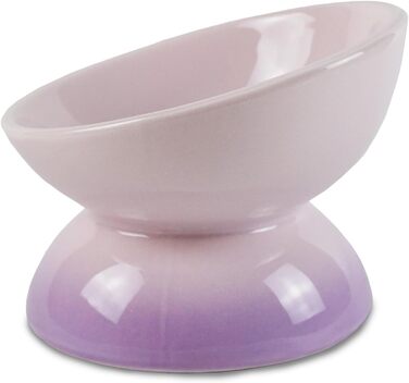 Підвищений годівниця для котів з кераміки, нахилений миска для води або корму, порцеляна, без стресу, запобігання зворотному потоку, придатний для миття в посудомийній машині та мікрохвильовій печі, колір лаванди з градієнтом
