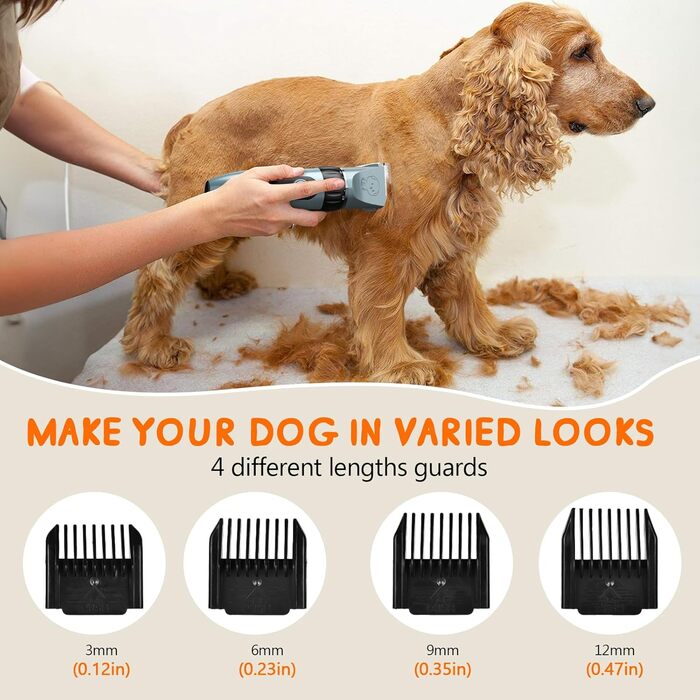 Електрична машинка для стрижки собак та котів YAZ EKY Leise Profi, з 4 гребінцями, для густого та кучерявого волосся