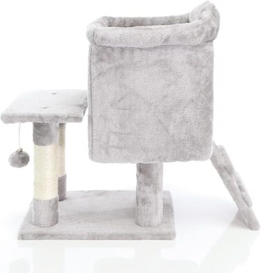 Дряпка для котів Fudajo 60 см з будиночком, платформами та ігровими елементами, покриття сизаль, сірий колір