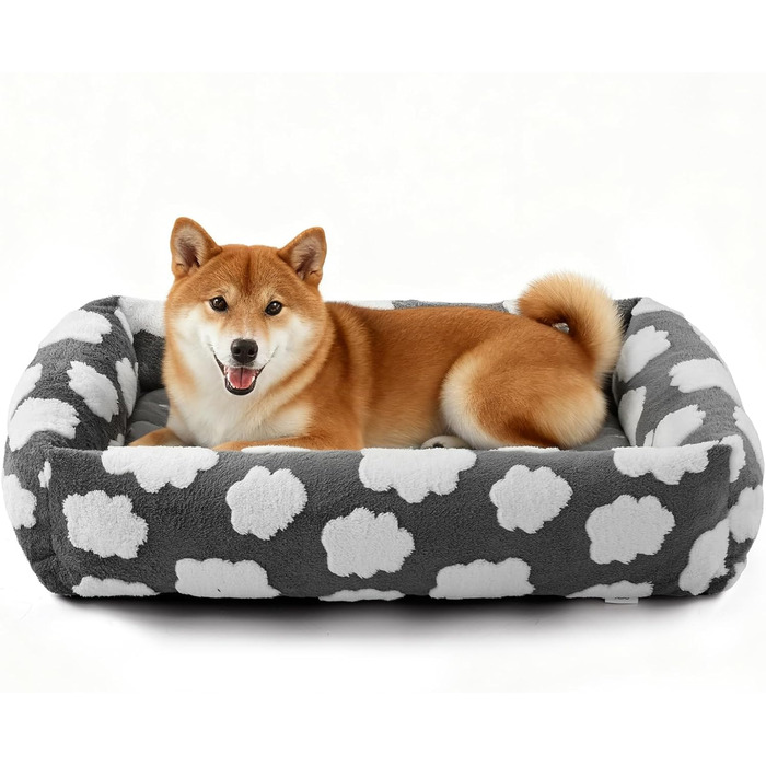 Ортопедичне ліжко для собак JOEJOY XL, сіре, знімний чохол на блискавці, м'яке, для цуценят, з антиковзаючою основою (42x36x9 см)