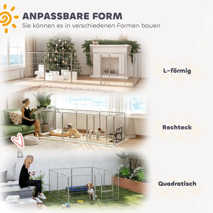 PawHut Вольєр для цуценят з 8 панелей, вольєр для собак на відкритому повітрі, захисний тент, 100 см, для собак, котів, цуценят