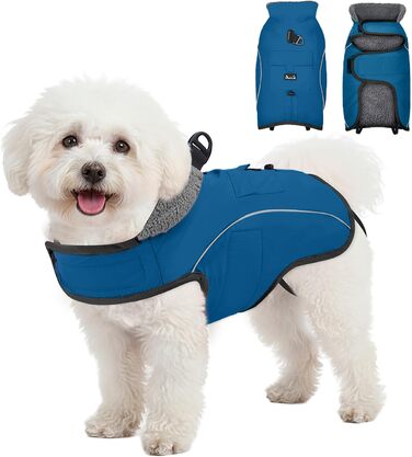 Зимовий теплий жилет для собак середніх порід, водовідштовхуючий та вітрозахисний, з флісовою підкладкою, D-кільцем та кишенею, з світловідбиваючими елементами, синій (S)