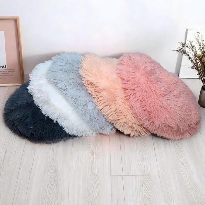 Кругле плюшеве ліжко для котів та собак RICHRAIN, 50 см, біле