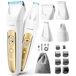 Машинка для стрижки собак і котів oneisall 4-в-1 з LED-підсвічуванням, триммер для лап та точилка для кігтів, акумулятор 2000mAh (біла)