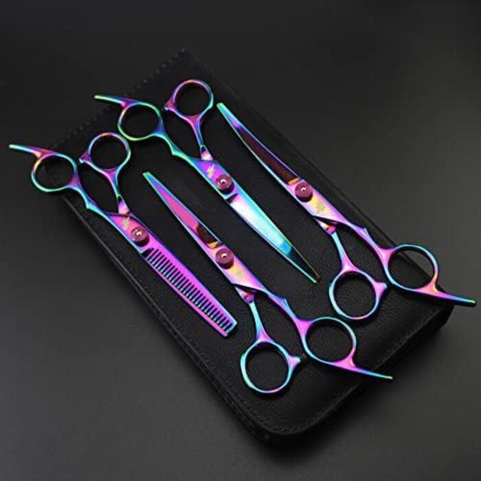 Набір професійних ножиць для грумінгу домашніх тварин Freelander з нержавіючої сталі, для собак та котів. Включає ножиці для стрижки, фінішні ножиці, вигнуті ножиці та гребінець для грумінгу.