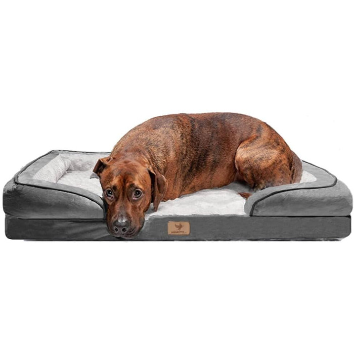 Ортопедичне ліжко для собак Traumreiter, сіре, 135x100 см. Підходить для великих та середніх собак. Ліжко-корзина, ліжко-софа, велике ліжечко для собак.