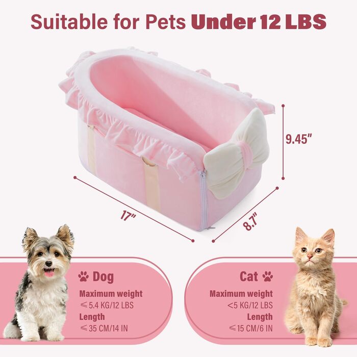 Автокрісло для собак Jaoul - зручне, з регульованими ременями, для маленьких собак, рожеве