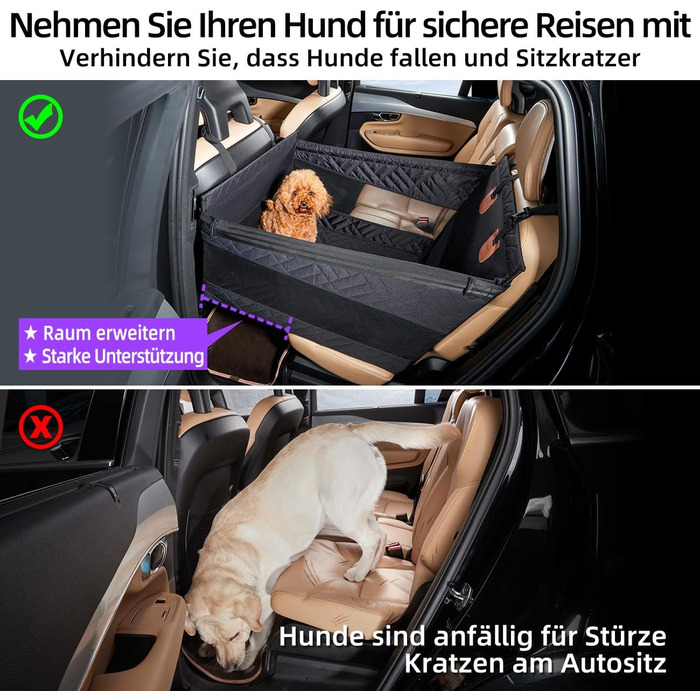 Автомобільний сидіння для собак великих порід до 25 кг – безпечний чохол на сидіння, міцний бустер для собак з подовжувачем для заднього сидіння та водовідштовхувальний килимок для собак (Чорний, S)