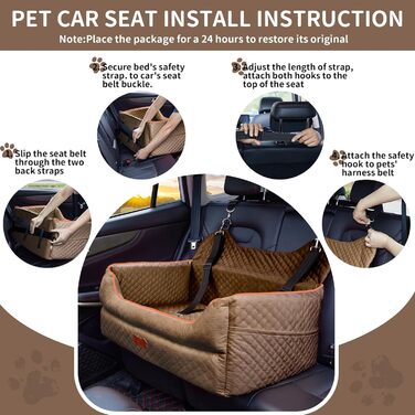 Автокрісло для собак великих та середніх порід – підвищення для собак з Memory Foam, до 25 кг або 2 маленькі собаки, знімний та пральний лежак з товстим матрацом та кишенями для зберігання, Рожевий (Large, Коричневий)