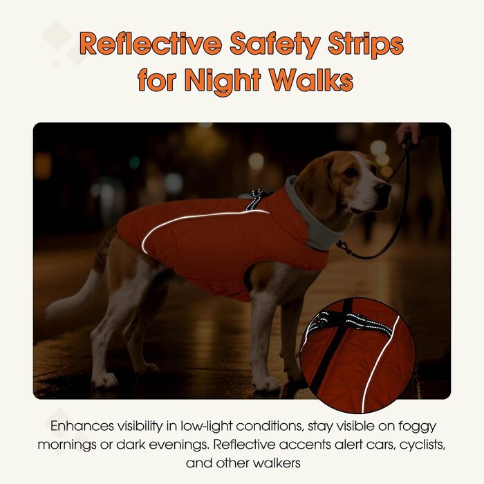 Водонепроникний зимовий теплий одяг для собак середнього розміру QBLEEV з інтегрованим шлейкою та світловідбиваючими елементами (XX-Large, помаранчевий/червоний у смужку 'Sunset Chevron')