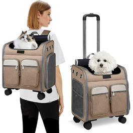 Рюкзак-переноска для кота та собаки PETCUTE з візком 2 в 1 до 11 кг, складаний, з витяжною підстилкою, багатофункціональний, дихаючий, для кошенят та цуценят (Хакі)