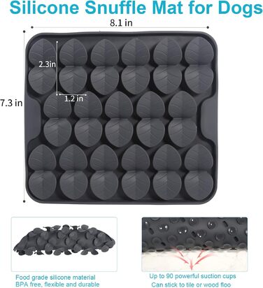 Килимок для собак VOOWO, силіконовий килимок-головоломка для собак, миска для повільного годування, килимок для годування собак, килимок-головоломка для маленьких, середніх та великих собак (сірий, маленький)