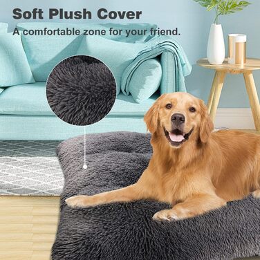 Килимок для собак великий, 90 x 58 см, миючий, пухнастий, Sherpa, з неслизьким дном, теплий лежак для собак та котів, сірий (XL)