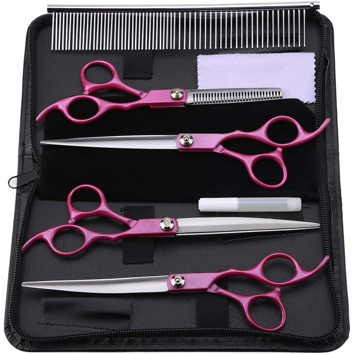 Професійний набір для грумінгу домашніх тварин SYH&AQYE: 4 ножиці для собак та котів, випрямлені та зігнуті моделі, з гребінцем