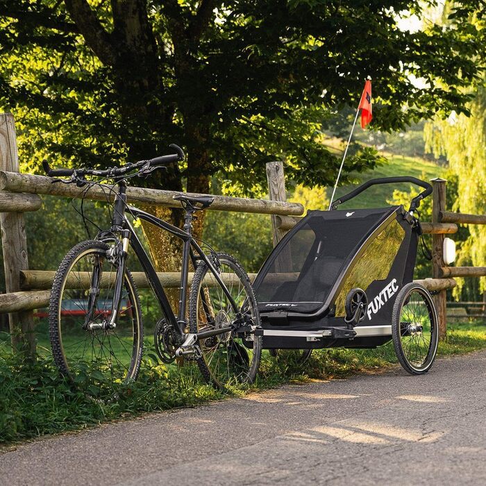 Фуктек Причіп для велосипеда Sportfux на 2 місця, сірий, з сумкою, відбивачами, ручкою-штовхачем, захистом від дощу та сонця, складний