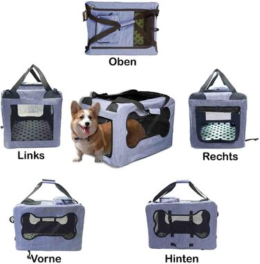 Транспортна сумка для собак та котів, складна, блакитна, розмір M, міцна, дихаюча сітка, комфорт та безпека, 60 x 40 x 40 см, джинсова блакить