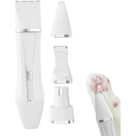 Багатофункціональний бездротовий тихий тример для догляду за тваринами, 4-в-1: тример, триммер для лап, точилка для нігтів. Підходить для собак, котів та інших дрібних тварин (білий)