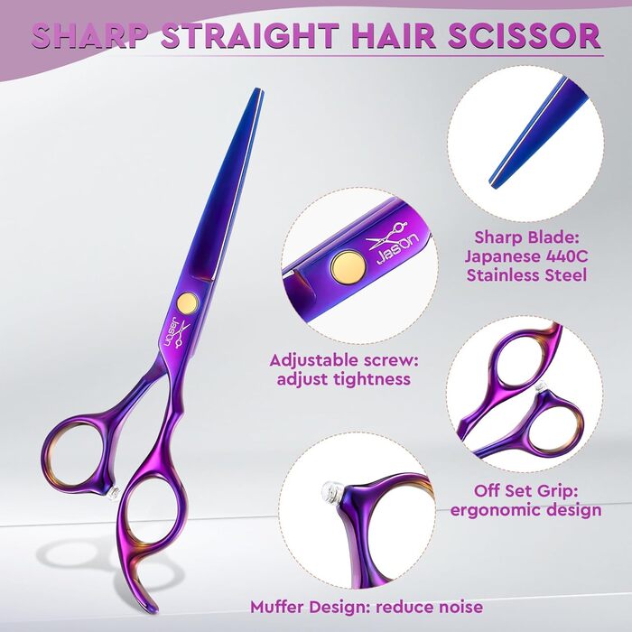 Набір професійних ножиць для перукарів JASON - 6.5' (фіолетовий)