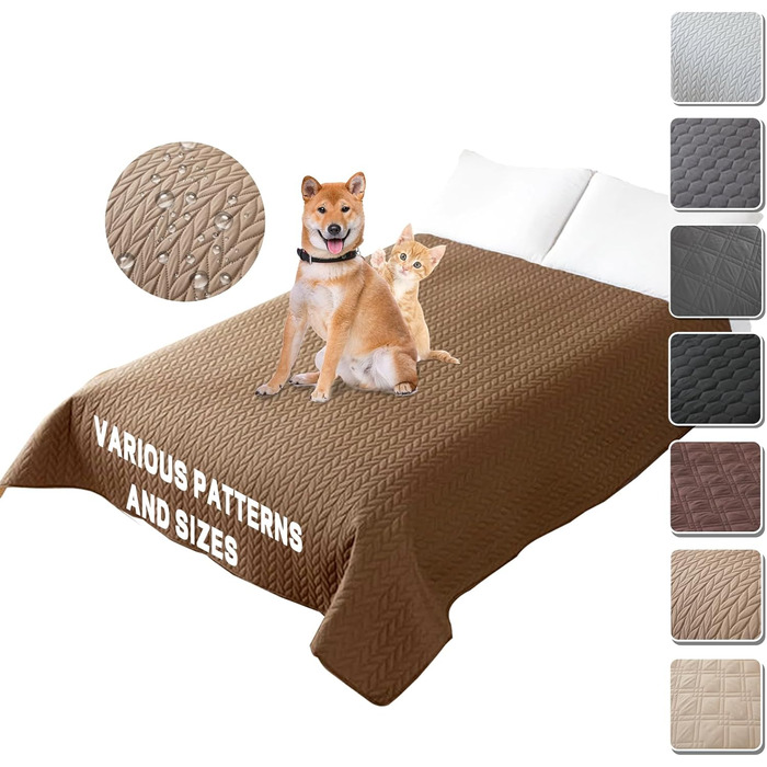 Водонепроникний килимок для собак 218 x 208 см, захист дивану та ліжка, великий, миючий, для собак та котів, з антиковзаючою основою, колір: коричневий