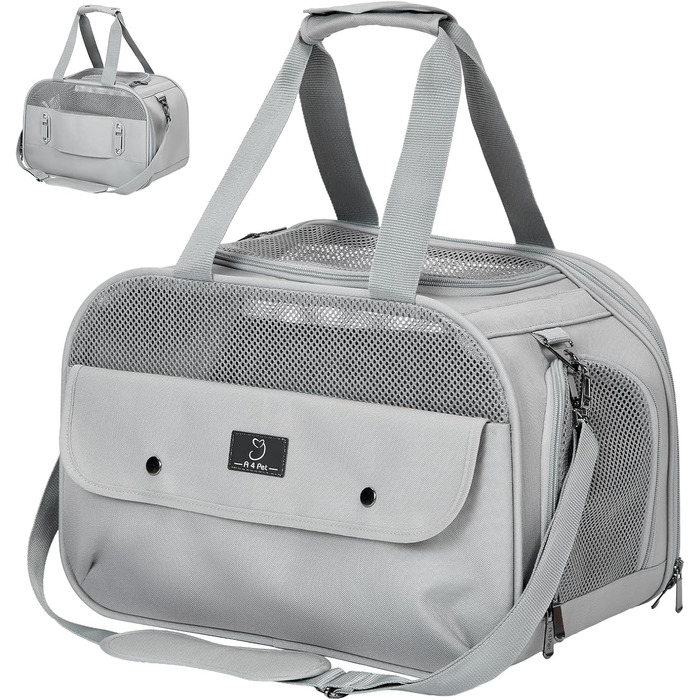 Транспортний бокс для котів та собак, сірий. Підходить для авіаперельотів та авто. Легкий, з безпечними пряжками та сіткою. Також використовується як сумка для зберігання.