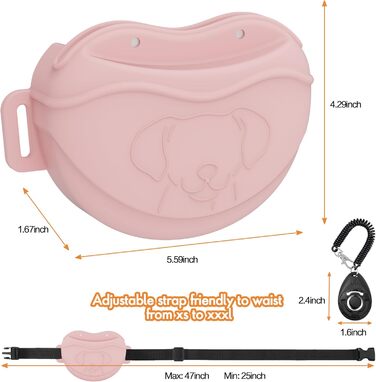 Сумка для ласощів для собак AWINNER – преміум силікон, 4 потужні магніти, регульований поясний ремінь – ідеально для дресирування цуценят та прогулянок на вулиці (Рожевий)