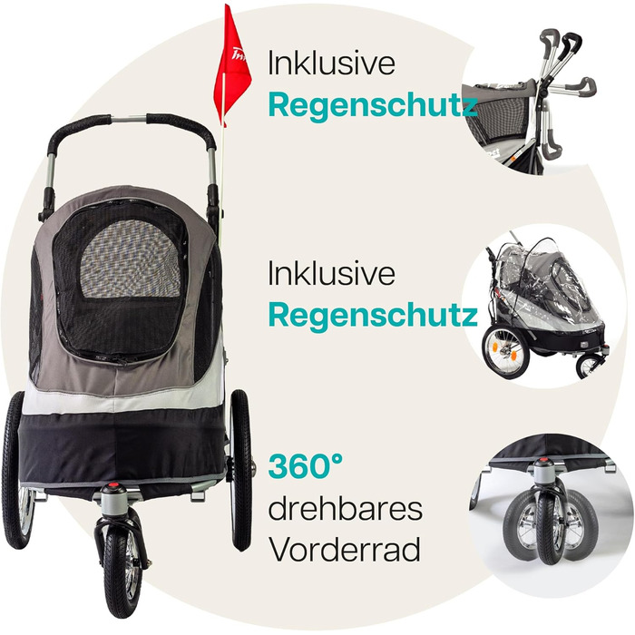 Innopet Sporty: Причіп для собак Innopet Sporty Deluxe (30 кг) - 2-в-1: бугель та причіп для велосипеда, з дощем. Чорний/Срібний