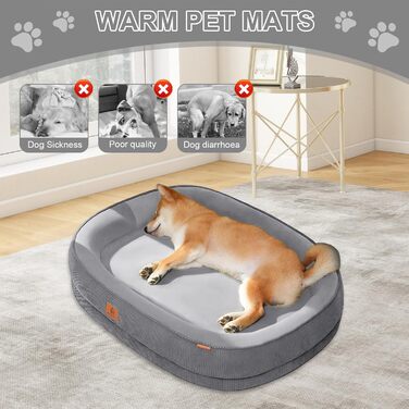 Ортопедичне ліжко для собак, 75x60x12.5 см. М'яке ліжко для середніх собак та котів, знімний та пральний килимок, антиковзаюча підкладка, кошик для собак з кордом та флісом, темно-сірий колір