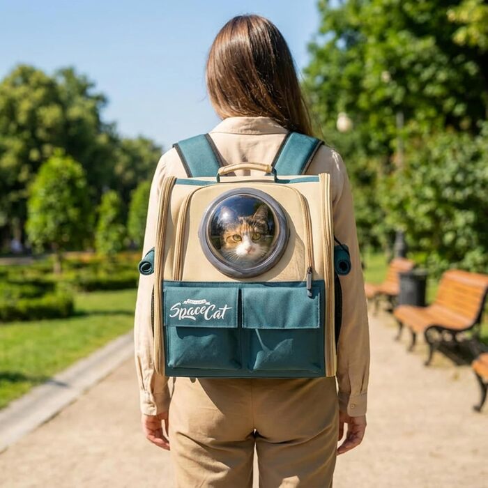 Розширюваний рюкзак для тварин Galatée, дозволений для перевезення в літаку, для котів та маленьких собак, дихаючий, для подорожей, хакі