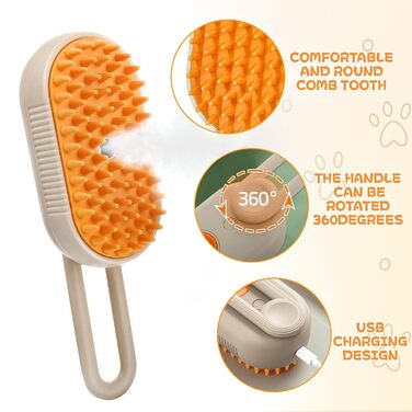 Парова щітка для котів Katzen, 2025 гребінець з розпилювачем, 3-в-1, самоочисна щітка для шерсті котів, домашніх тварин, собак, акумуляторна щітка для шерсті котів