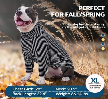 Пуловер для собак середнього та великого розміру Rozkitch, смугастий світшот для домашніх тварин, осінь, зима, весна, Американський стаффордширський терьєр, Сибірський хаскі, Візла, Коргі, чорно-білий L (Обхват грудей: 61-66 см, Довжина спини: 51-53 см)