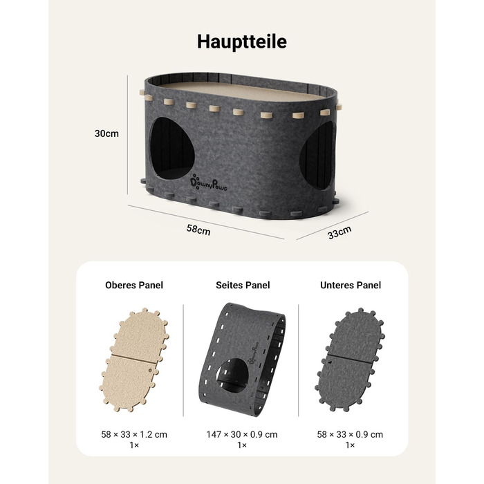 Кігтеточка-будиночок для котів DownyPaws з фетру, 2-ярусна, 50 x 33 x 50 см, сірий (1 шт.)