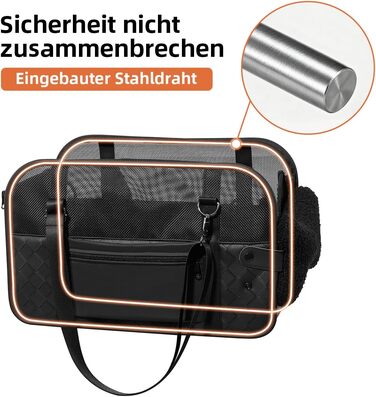 Транспортна сумка для собак та котів: переноска для тварин до 6 кг, з підстилкою та сталевим каркасом, чорна