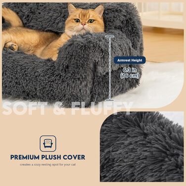 М'яке ліжко для котів Avont Flauschig, знімний та пральний чохол, диванчик для котів та маленьких собак - сірий