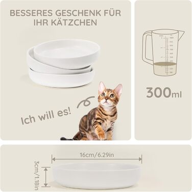 Набори мисок для котів SPUNKYJUNKY 3 шт. з кераміки, 300 мл, білі, круглі