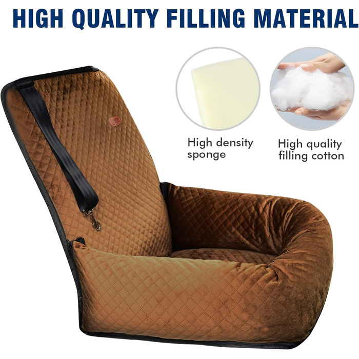 Автокрісло для собак, підвищувач для домашніх тварин, безпечне автокрісло для собак. Зручне та безпечне, легко розбирається для чищення. Чорний/Коричневий