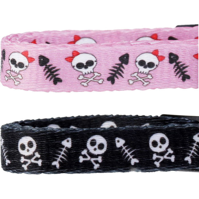 Нашийник для котів та маленьких собак BoomBone Totenkopf з дзвіночком, 2 шт., чорно-білий, нейлон, розмір 17.8-27.9 см