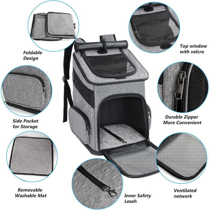 Рюкзак для кота/маленького собаки, складний, з вентиляцією та ремінцем безпеки, для подорожей та активного відпочинку