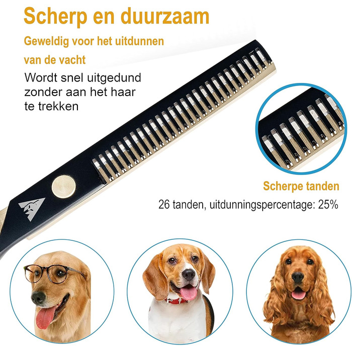 Професійний набір ножиць для собак Achilles 6 дюймів - чорний та золотий