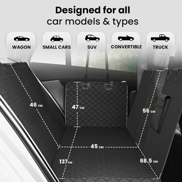 Захисний килимок для собак у машину: заднє сидіння, багажник, переднє сидіння + поводок для собак | Водостійкий, неслизький, можна прати | Захист сидіння авто від собак, багажника, сидінь | М'який чорний килимок для собак