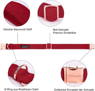 Нашийник для собак Aring PET на Різдво, червоний бавовняний нашийник з бантиком, милий нашийник з метеликом, подарунок для собак з металевою застібкою, для маленьких, середніх та великих собак, L, червоний