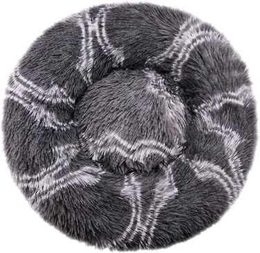 Кругле ліжко для собак та котів Zentaurus, плюшеве, м'яке та пухнасте (Світло-персиковий, 60 см) (Сіре решітка, 80 см)